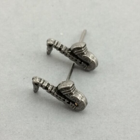 Vintage Pewter Saxophone Stud Earrings in Brooch Pin Music Torino MISSING Items - Picture 5 of 11